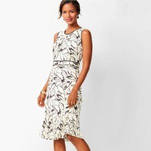 Talbots FLORAL FLOUNCE-HEM DRESS, off-white and black